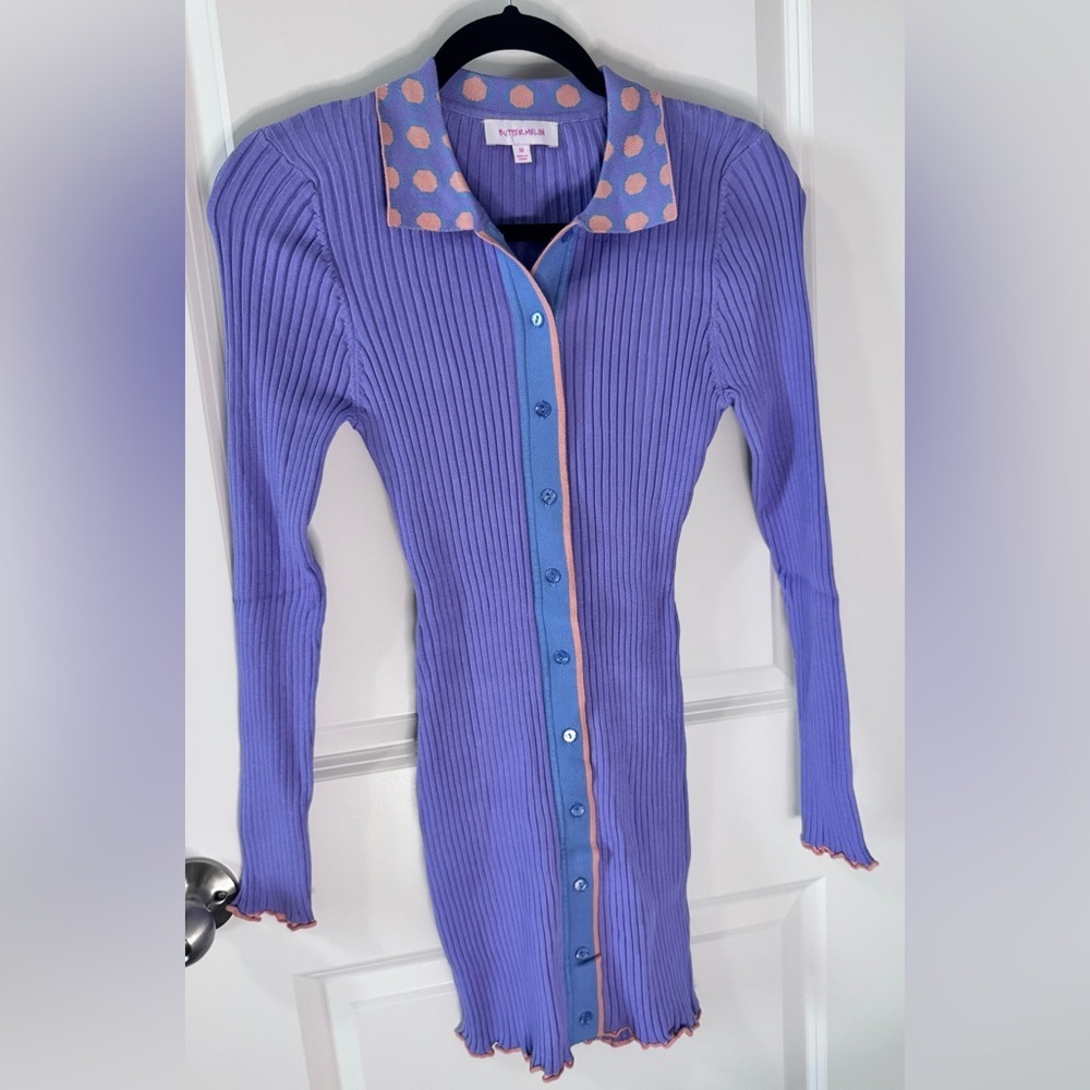 NWOT- Butter Melon Purple Ribbed Button-Up Women's Dress-medium